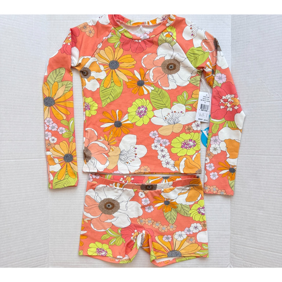 WET Swimsuit Kids 8Y Retro Floral Rash Guard Two Piece Swimwear NEW $58